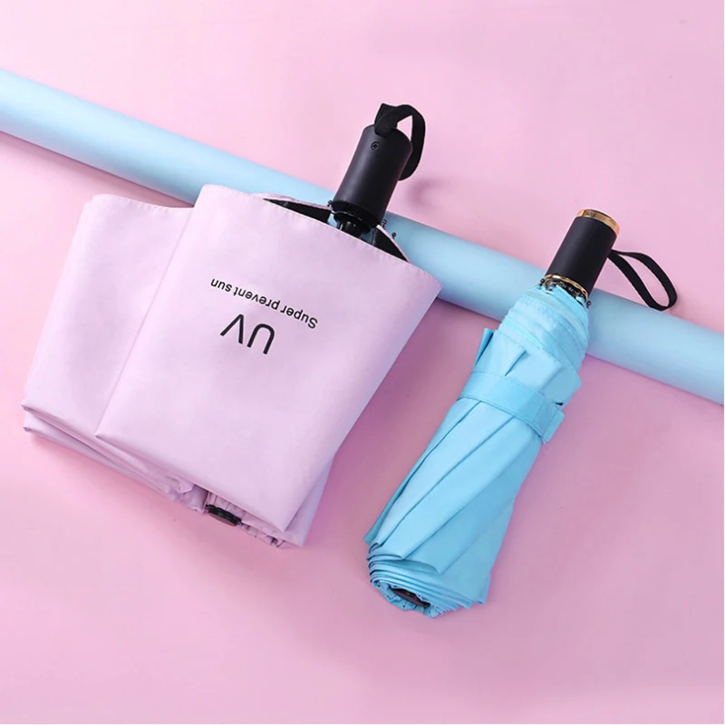 Женский утолщенный Зонт от дождя складывается в три раза с черным клеем