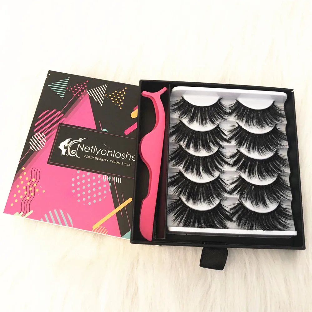 Neflyonlashes 5 пар 3D норковые волосы полная полоса накладные ресницы натуральные