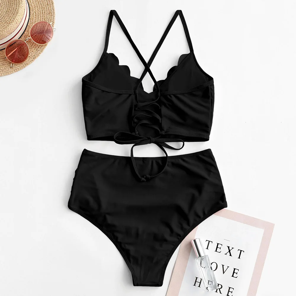 Женский раздельный купальник ZAFUL кружевной купальник-танкини с рюшами и