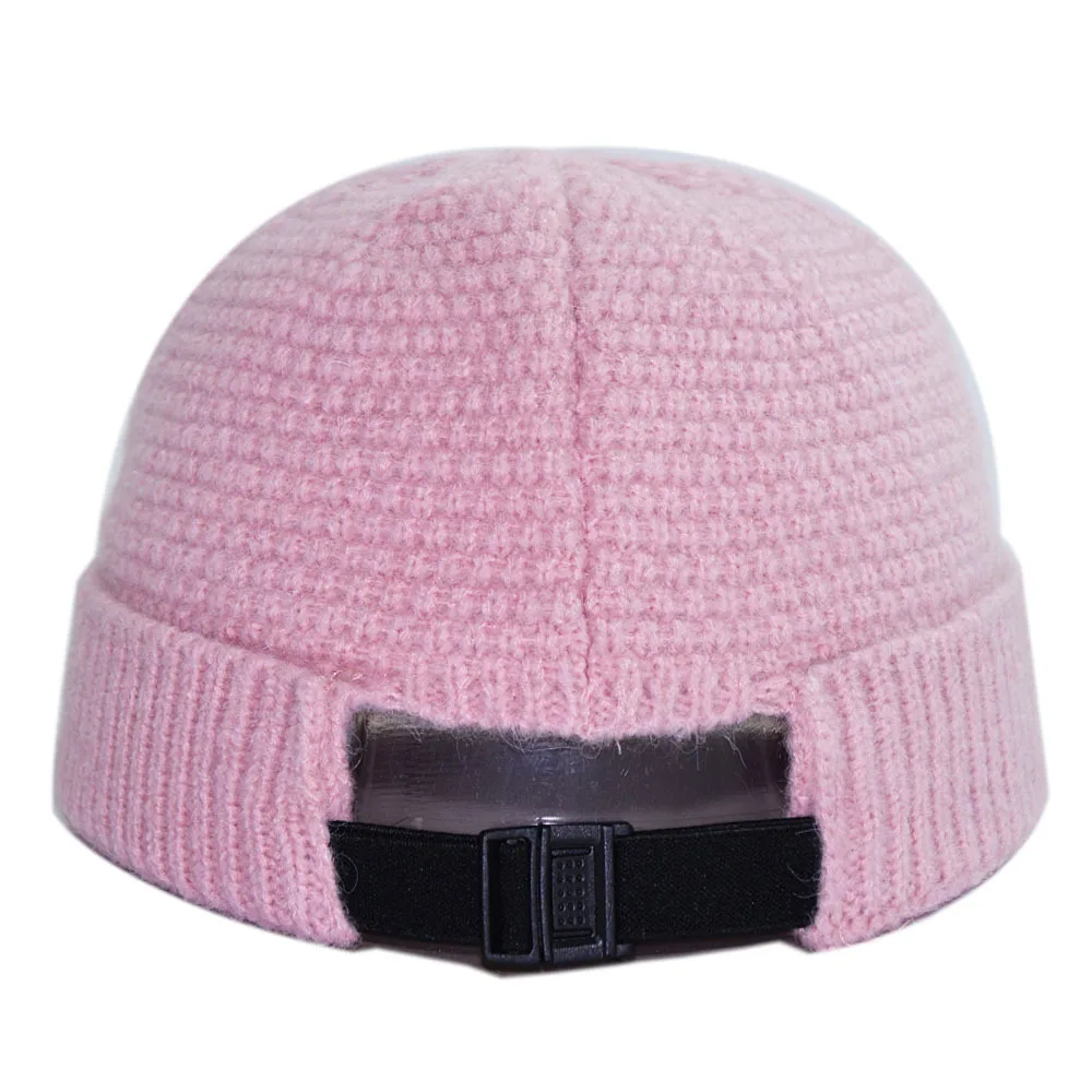 

New autumn and winter new mohair melon leather hat pure color buckle adjustable knitted hat outdoor warm yuppie woolen hat