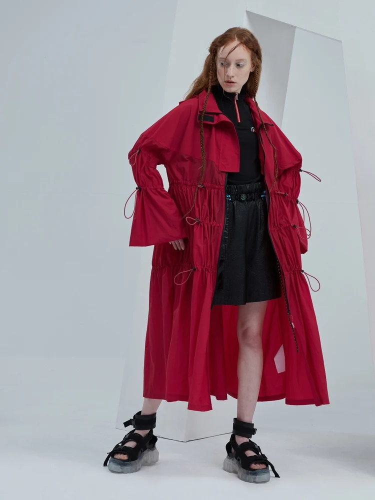 

IRINACH240 FALL WINTER 2020 COLLECTION drawstring design thin long trench coat women