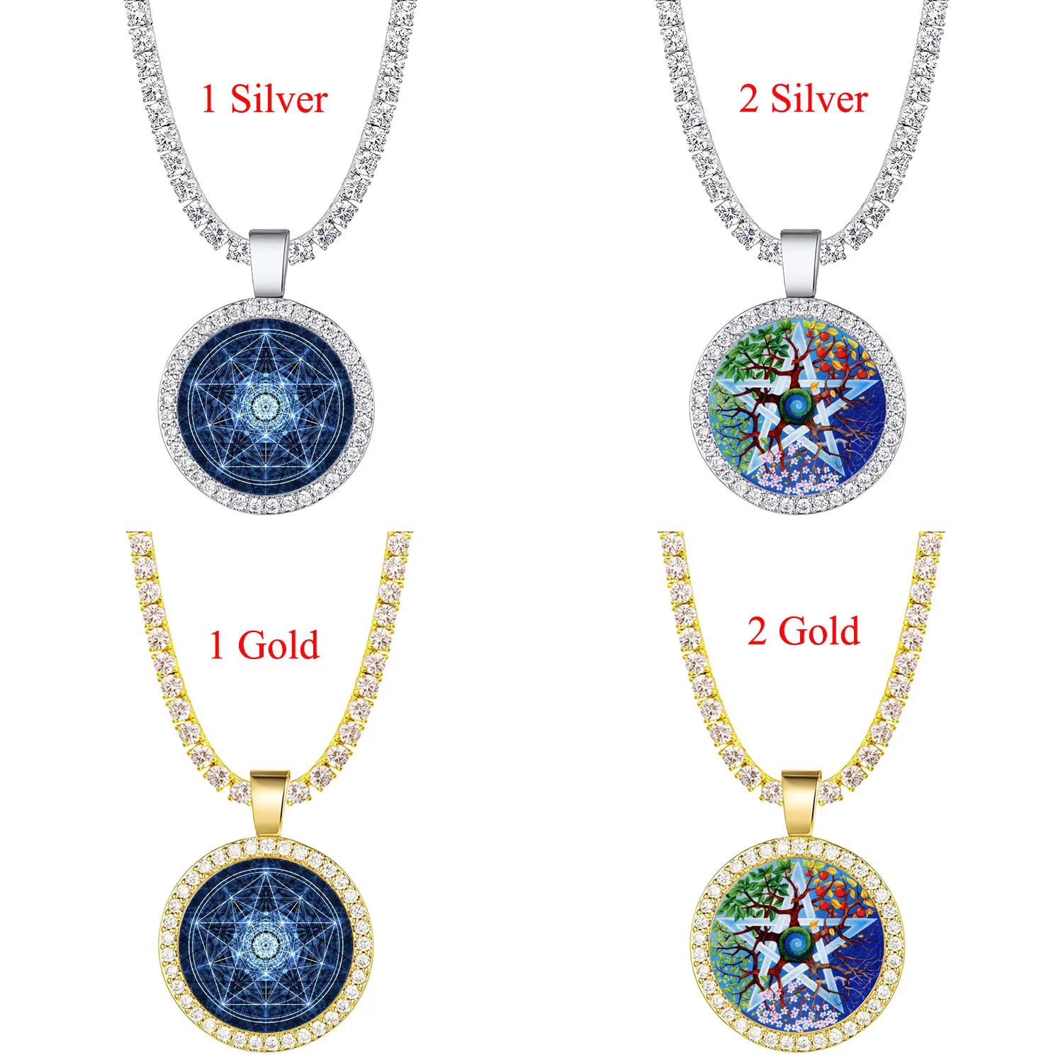 

Tetragrammaton Pentacle Necklace & Pendant with Tennis Chain Necklace Men Women Amulet Statement Jewelry Wiccan Magical Necklace