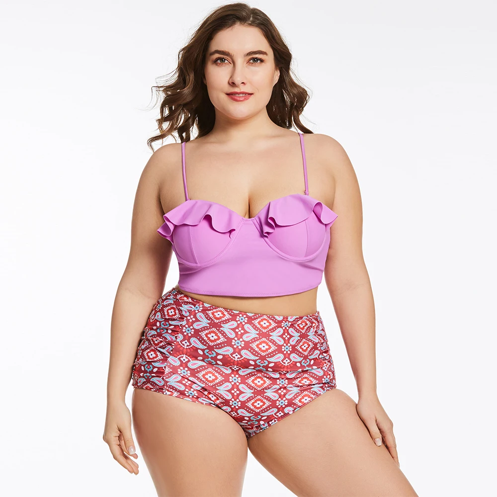 

Plus Size Swimwear Women High Waisted Bikini 2021 Push Up Bathing Suit Beachwear Two Pieces Suit Set Summer Swimsuit Female