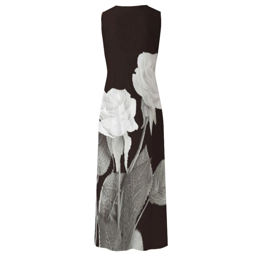 

Women Sleeveless Print V-neck Maxi Dress Summer Party Cami Dress with Pockets#35
