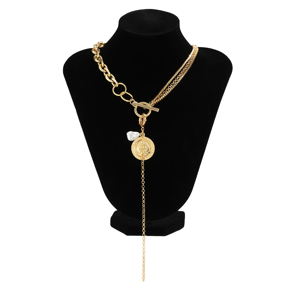 

Ingemark Fashion Long Pearl Necklace for Women Boho Asymmetric Coin Pendant Necklace 2021 Trend Choker Collar Chain Punk Jewelry