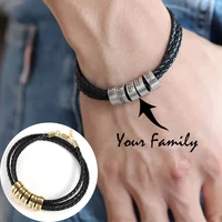 custom bracelet for him with name male jewelry personalized man bracelet with beads genuine leather braided bracelet family gift