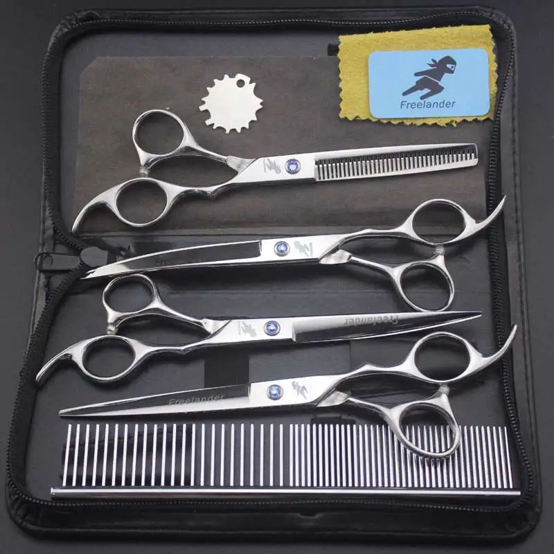 Set3 Freelander 7,0 дюймовый высококачественный набор из 4 предметов ножницы для ухода за домашними животными ножницы для кошек и собак прямой СГИБ набор - Цвет: Set3