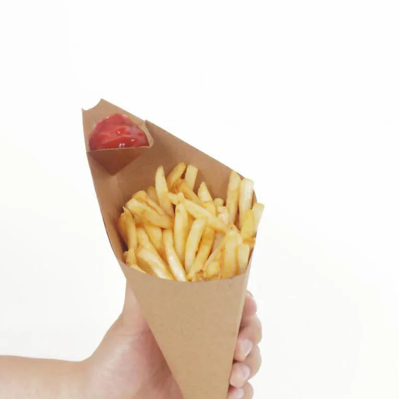

50pcs French Fries Box Cone Chips Ketchup Cup Fast Food Restaurant Take-out Disposable Food Paper Package