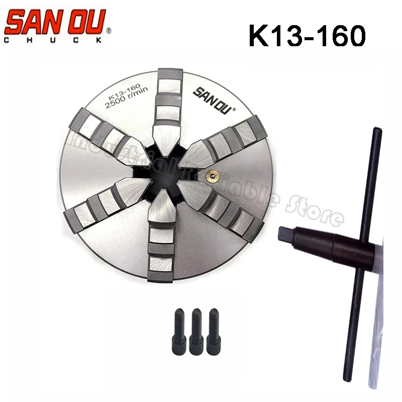 

SANOU K13-160 6 inch six jaw self-centering chuck 160mm lathe part with hardened steel CNC Tool Kit 2500 r/min Claw Adjustable