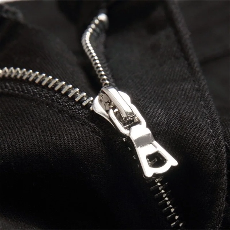 EH·MD® Diamond Embroidered Jeans Men's Scraped Inside Floral Trim Splash Ink Slim Cotton Stretch Leather Standard Black Pants 22