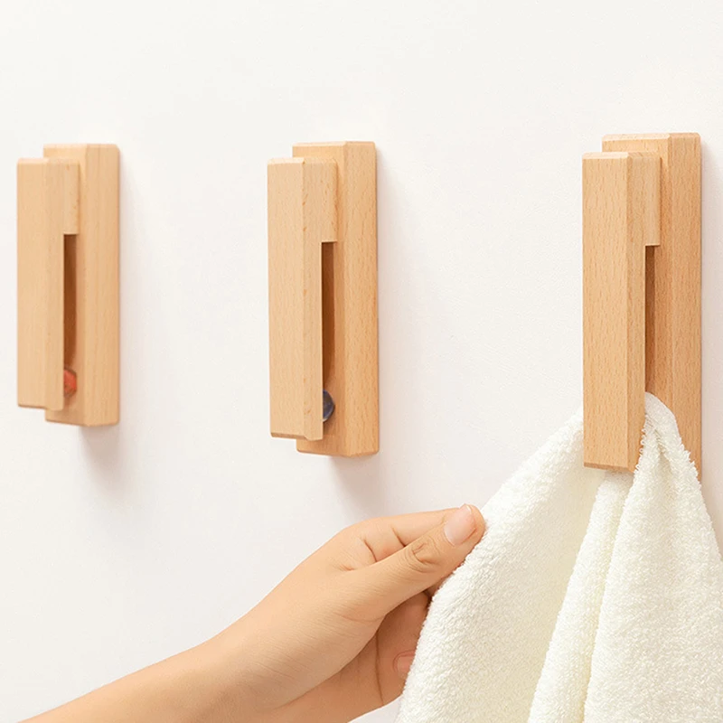 

1PC Towel Holder Small Household Wall Mounted Wooden Hooks Hanger