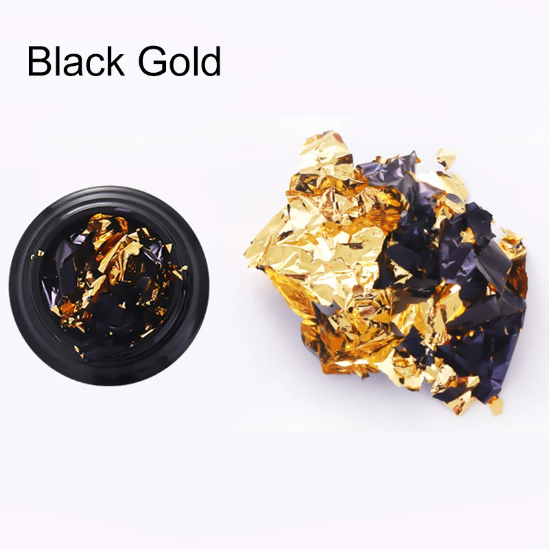 black gold 0,7 г цветная фольга, бумага для ногтей, блестящая пудра, неровная блестка, хлопья для ногтей, блестки, украшение для ногтей, Гель-лак, маникюр - Цвет: black gold