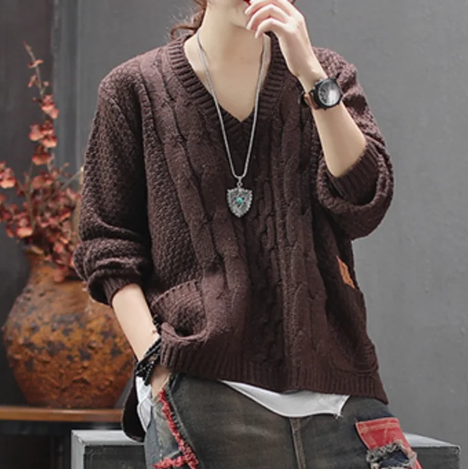Женский свитер осень зима Ретро свободные вязаные пуловеры 2019 новые женские топы