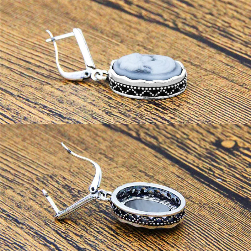 Lady Queen Cameo Jewelry Sets Vintage Necklace Earrings Ring For Women Flower Pendant Fashion Party Fashion Jewelry