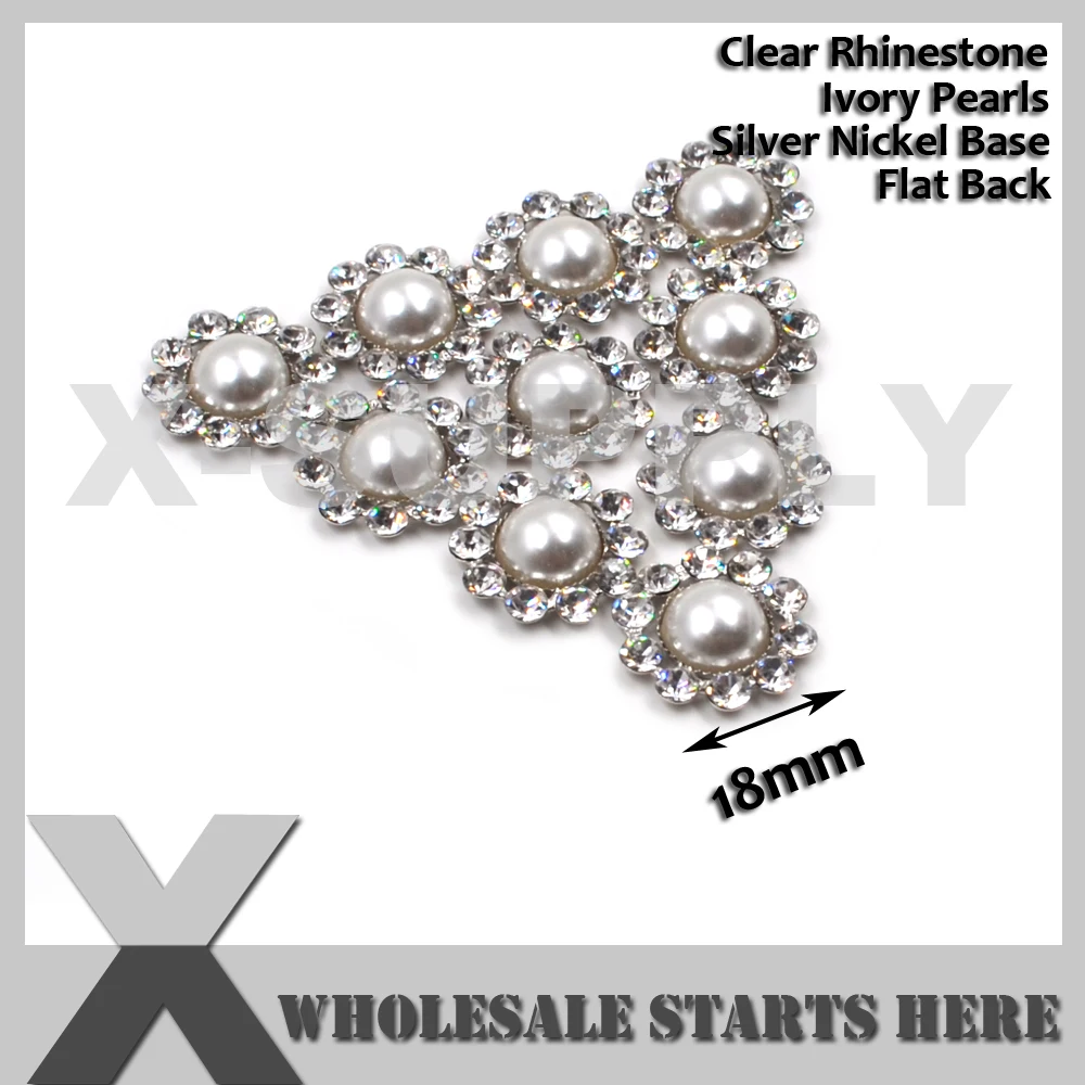 

18mm Round Flat Back Pearl Rhinestone Embellishments Button for Flower Center Headband Hair Decorations