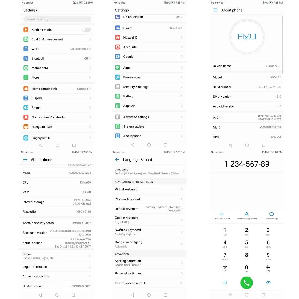 Мобильный телефон Honor 7X Face ID, 5,93 дюймов, 2160*1080 P, 4 гб, 64 гб, четыре ядра, две тыловые камеры, 3340 мач, смартфон с отпечатком пальца