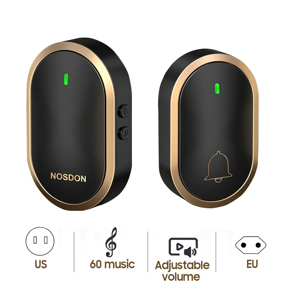 

Умный беспроводной дверной звонок, домашний водонепроницаемый уличный дверной звонок с 60 музыкой/регулировкой громкости, дверной звонок д...