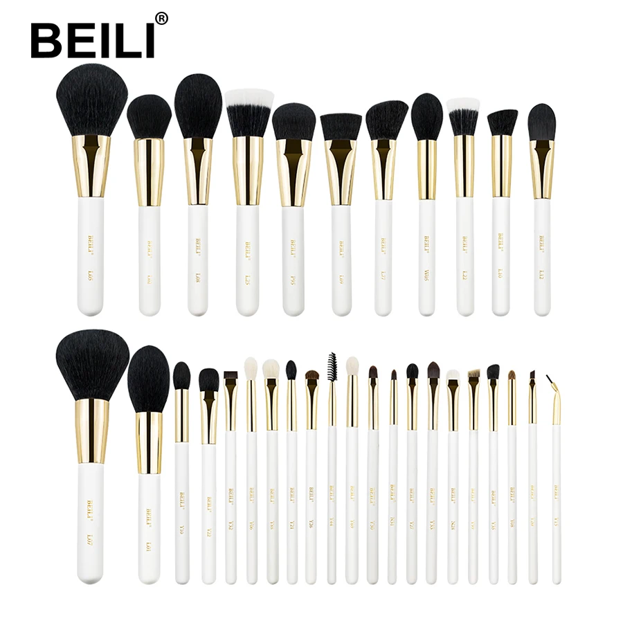 BEILI 2019 Роскошные 32 шт жемчужно белые кисти для макияжа Набор Профессиональный