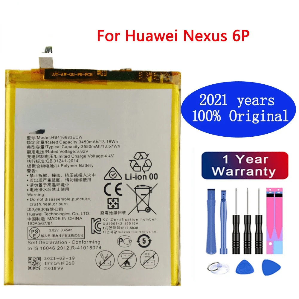 

100% Оригинальный аккумулятор HB416683ECW 3450 мАч для Huawei Nexus 6P H1511 H1512 оригинальный сменный аккумулятор с бесплатными инструментами