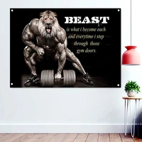 beast muscle bodybuilder motivational wallpaper banner flag gym wall background hanging painting sport fitness workout poster