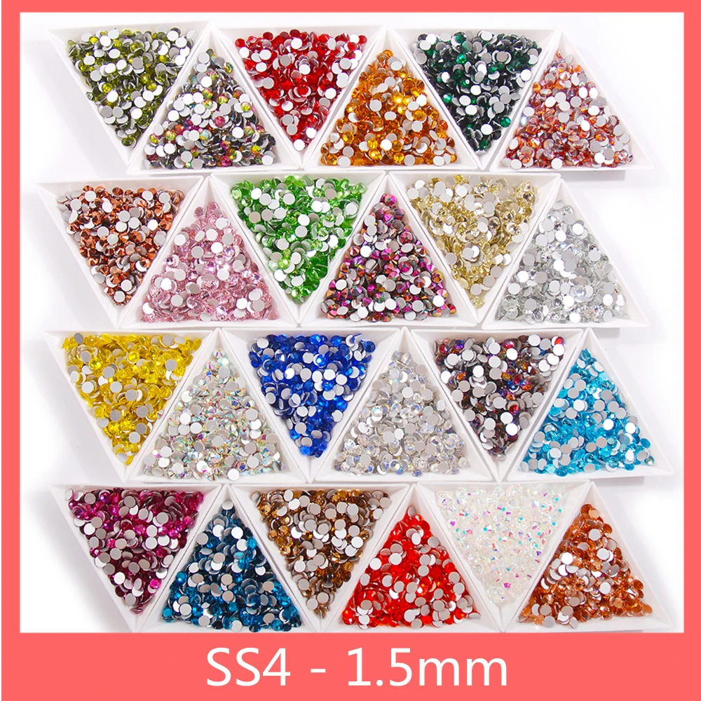 

1,5 мм SS4 Размеры стеклянные кристаллические ногти Стразы с драгоценными камнями и 1440 шт./упак. 3D для УФ гель лак для ногтей искусство украшени...