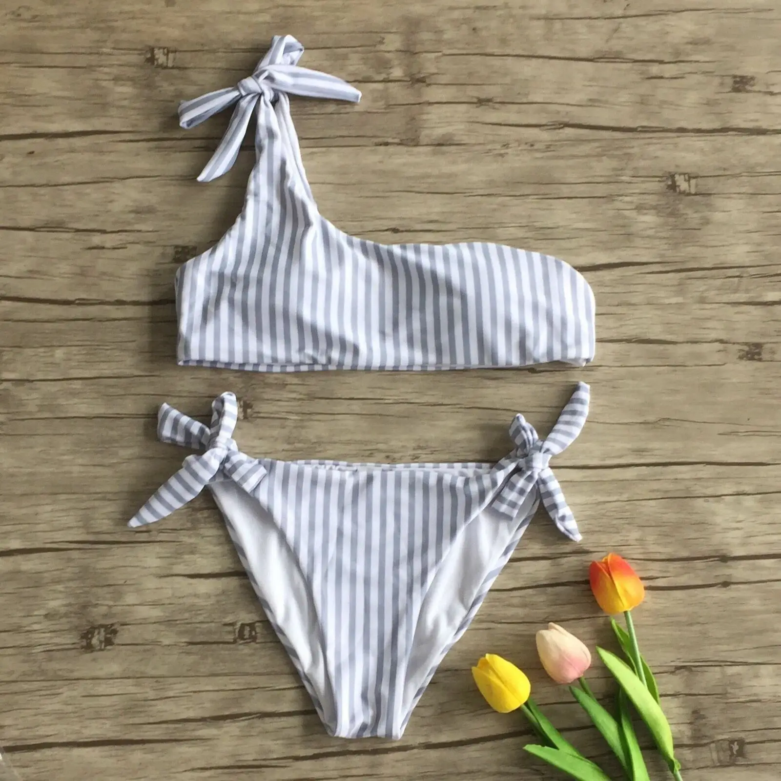 

2019 New 2pcs Women Summer Swimwear Swimsuit Bikini Set Push-up Padded Stripe Beachwear Swimsuit Bathing Suit