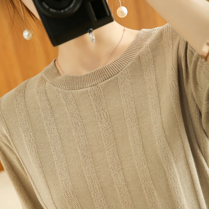 

Summer Woman's Sweater O-Neck Short Sleeve Thin Cotton Knitted Female Pullover Jumpers Tops Breathable Pull Femme Clothing
