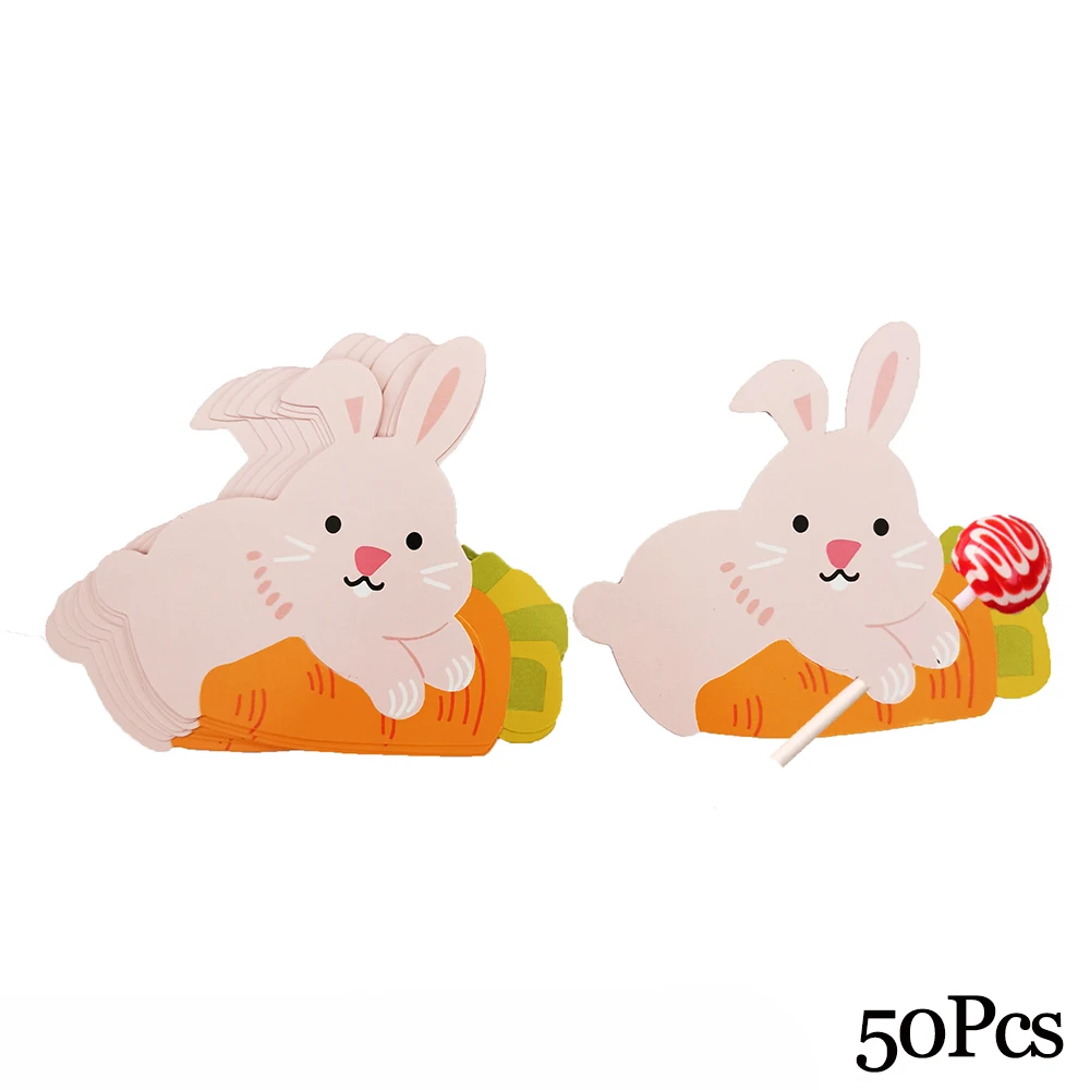 50Pcs Rabbit Держатель для леденцов, бумажные карты для конфет, леденец, украшение, карта с мультяшным принтом, на Хэллоуин, Рождество, день рождения, конфета, аксессуары - Цвет: 50Pcs Rabbit