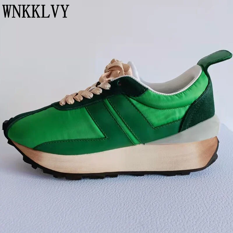 

Casual Daddy Shoes Women autumn Thick SoleFlat Mixed Color Lace Up Patchwork Sneakers Outdoor Walk Tennis Shoes 2021Unisex
