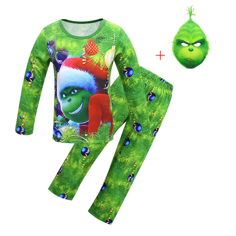 Boys The Grinch Christmas Pajamas Set New Xmas Hot Sale Kids Sleepwear Nightwear Cosplay Homewear+mask+scarf+gloves Pjs | Детская одежда