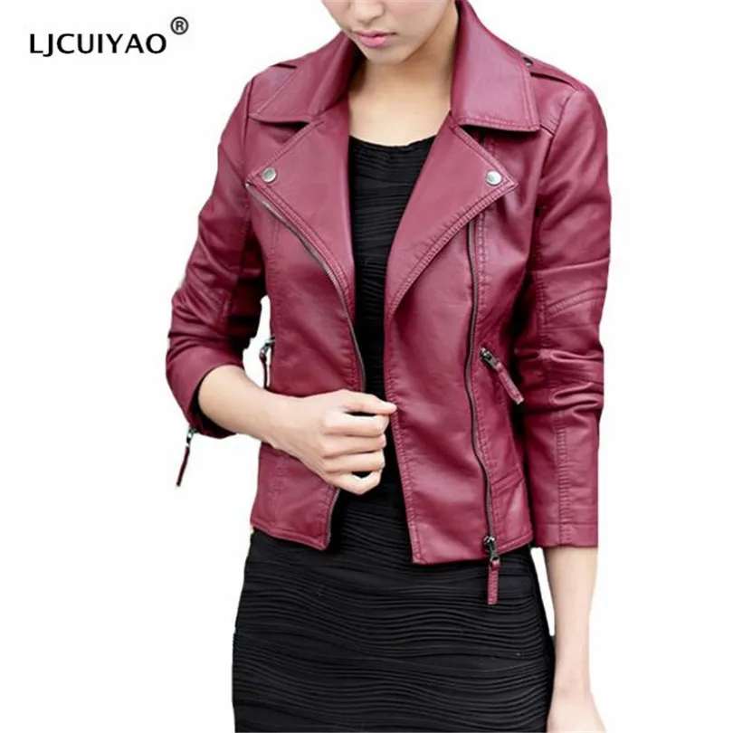 Куртка LJCUIYAO из искусственной кожи для женщин модное черное мотоциклетное пальто