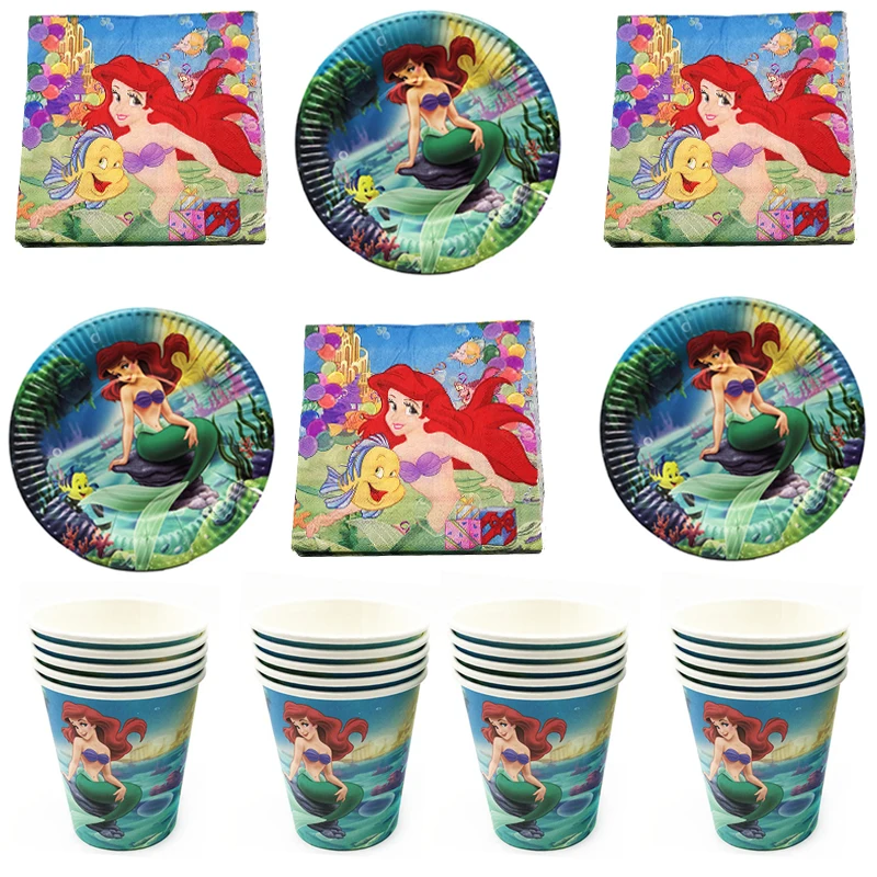 

60pcs/lot Mermaid Theme Birthday Party Napkins Baby Shower Towels Plates Cups Girls Favors Decorations Events Supplies Dishes