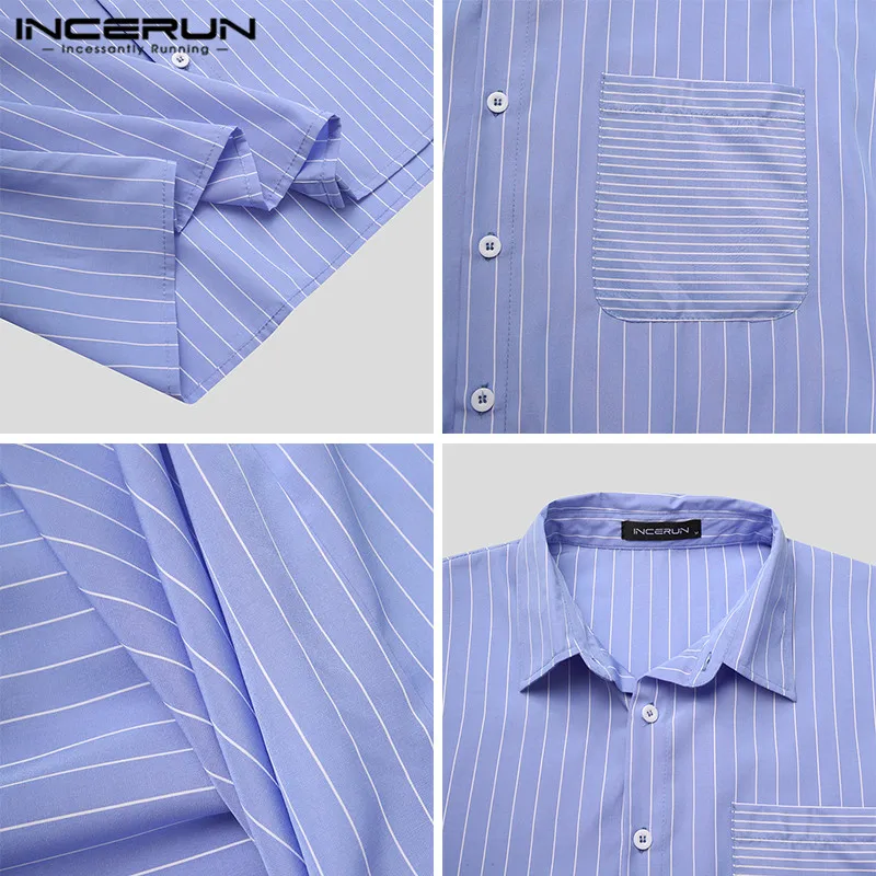

INCERUN Fashion Men Patchwork Striped Shirt Long Sleeve Turn Down Collar Casual Brand Shirts Loose Streetwear Chic 2021 Camisas