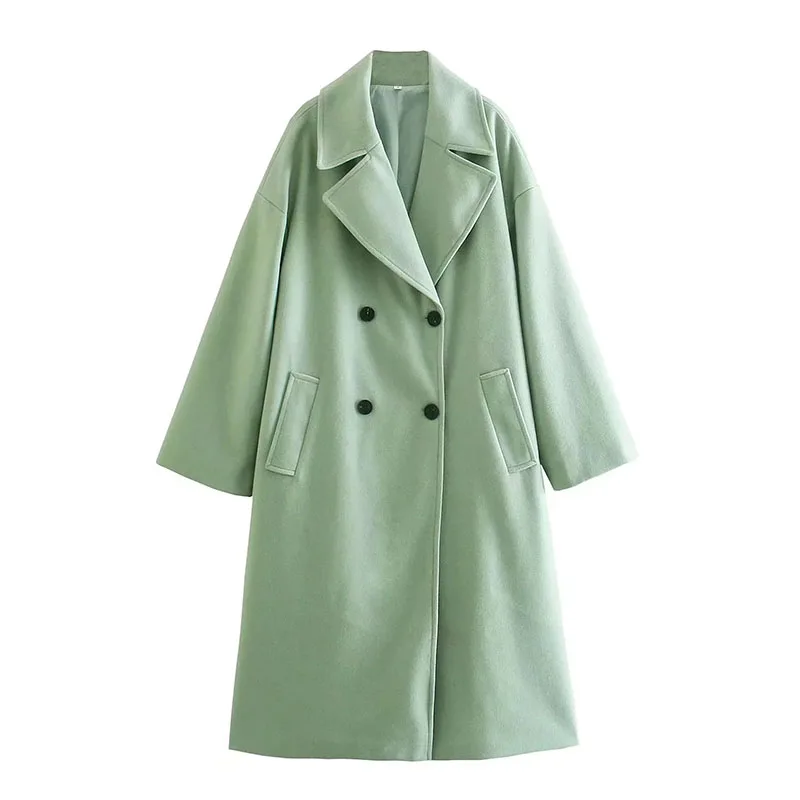 

UNIQYB ZA 2021 Long Sleeve Woolen Jacket Women Winter Warm Coat Fashion Solid Elegant Double Breasted Office Wear Chic Outerwear