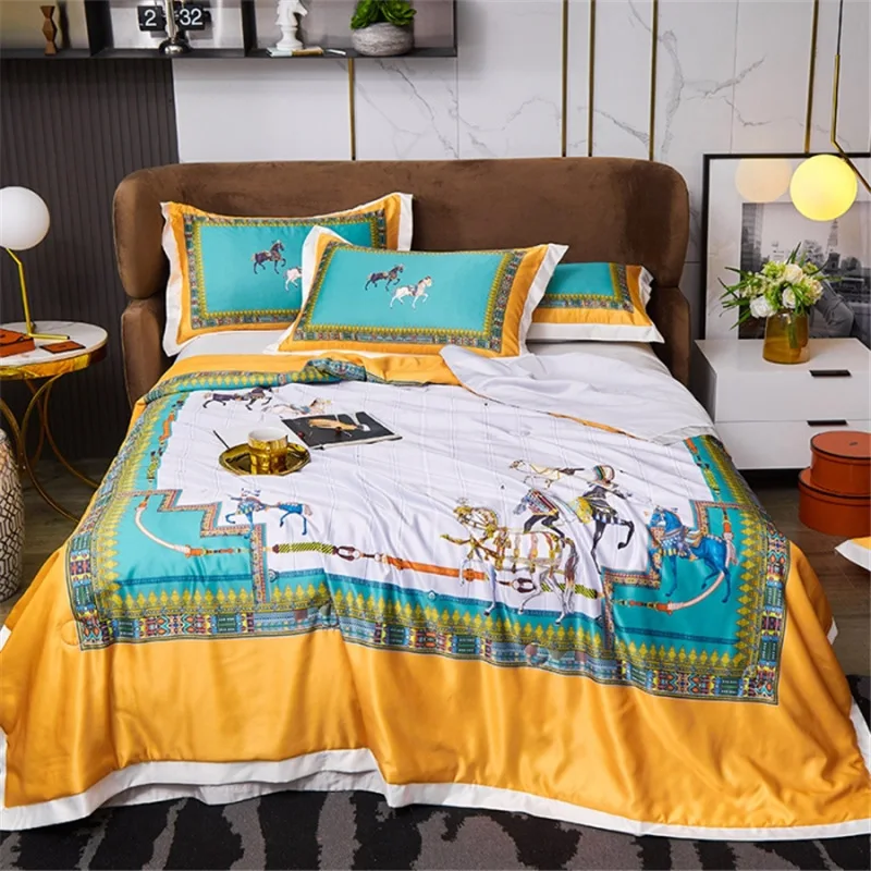 

Summer Cool Air Conditioning 4pc Bedding Set Washed Silk Quilt Luxury Bed Sheet Satin Quilt Jacquard Quilt Cover Cute Bed Sheets
