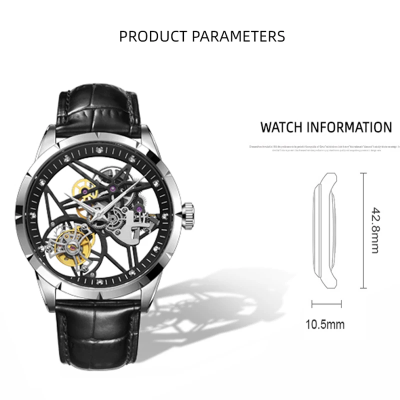 Эзоп спортивные реальные Tourbillon Для мужчин механические часы Мужские Скелетон