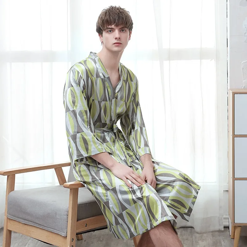 

Home Clothes Sleepwear Men Satin Nightwear Kimono Gown Casual Intimate Lingerie 2021 New Lovers Bathrobe Nightdress Nightgown