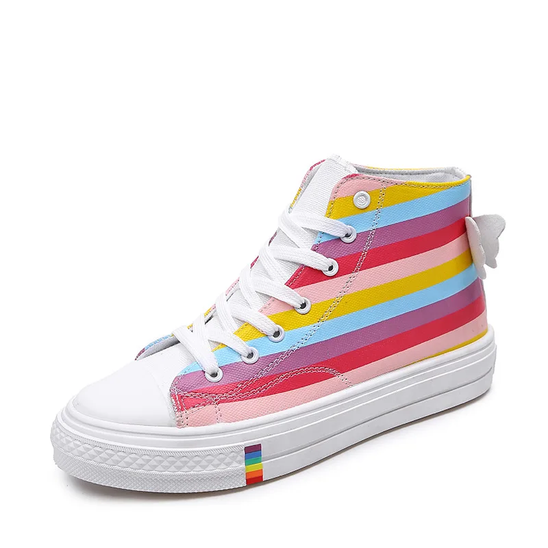 Кроссовки женские на платформе массивные с рисунком ангела модная обувь радуги