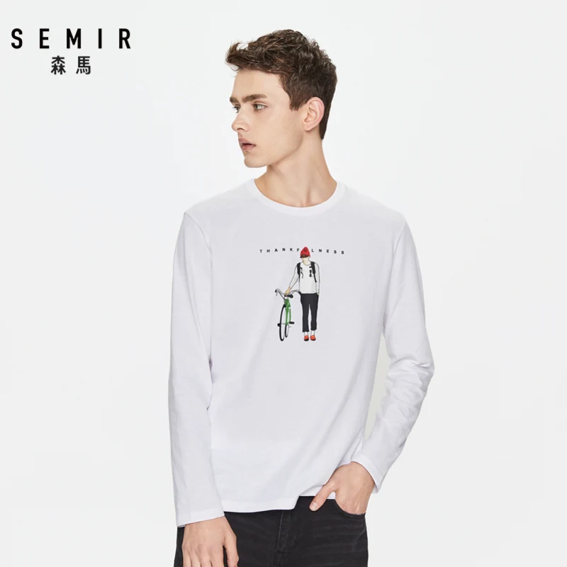 SEMIR Cotton long sleeve T-shirt men 2020 spring new o neck pullover cartoon printed knitted bottoming tshirt comfortable | Мужская