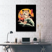 modern canvas hd printed cartoon wall art kat eten sushi pictures painting home decor modulaire poster nordic voor woonkamer