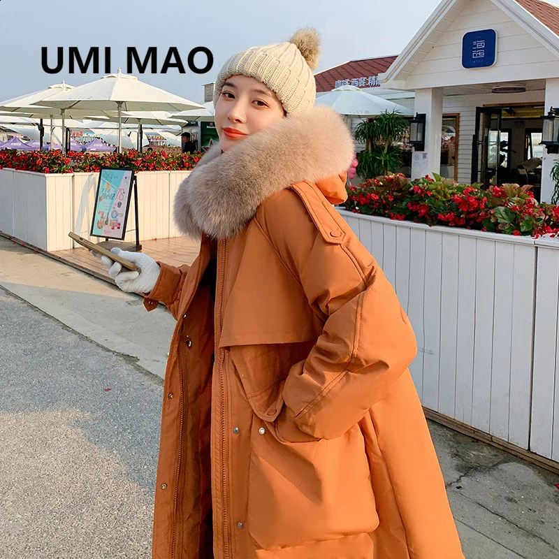 

Модный Зимний пуховик UMI MAO, новый стиль, свободная Толстая куртка средней длины выше колена, модная женская куртка Y2K