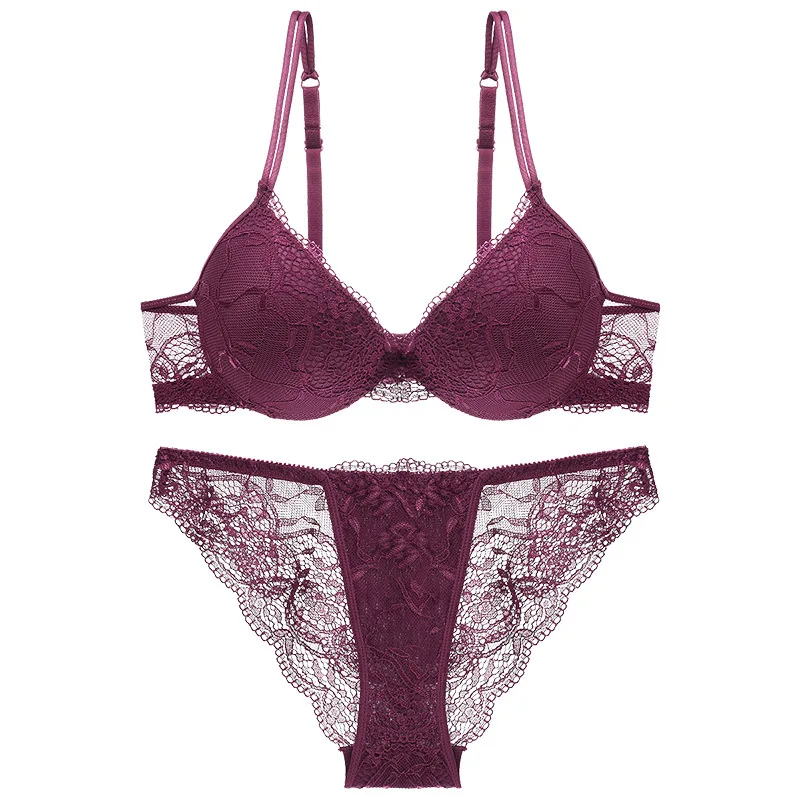 

High Quality Lace Sexy Deep V Small Breasts Gathered Set Multicolor Lingerie Bra Brassiere Underwear Women Brief Underwire