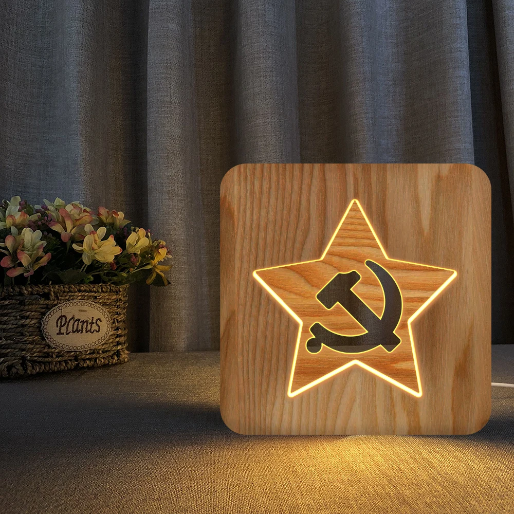 Креативный 3d светодиодный деревянный ночник звезда флаг луна стильный модный
