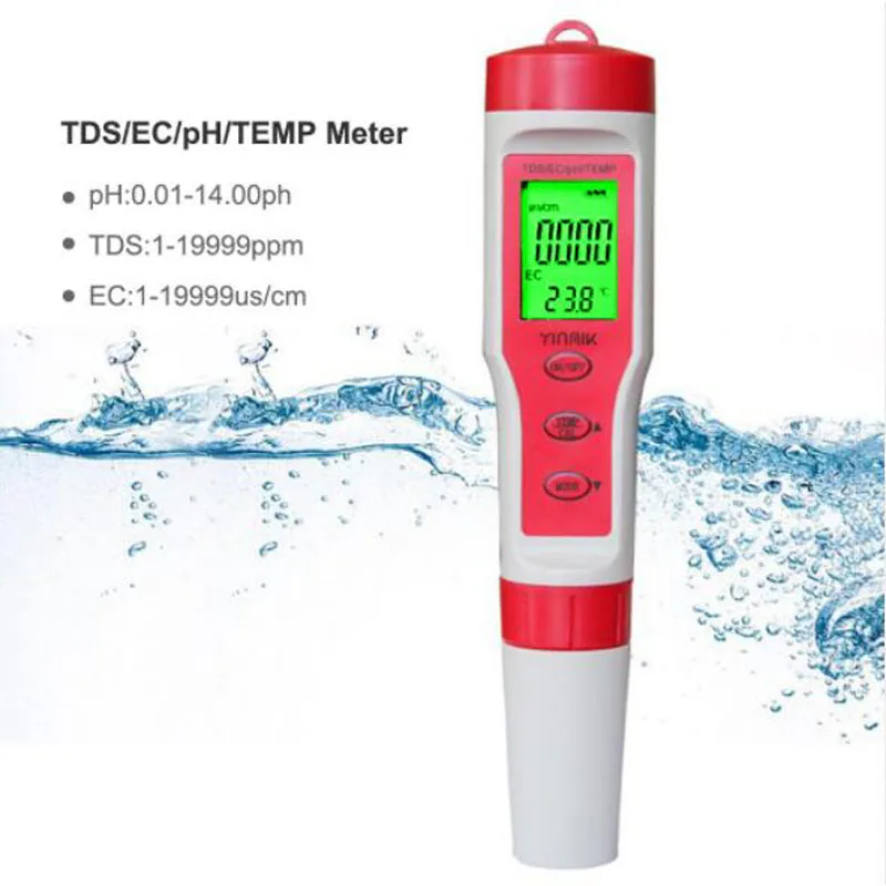 

Pocket Digital 4 in 1 PH/TDS/EC/Temperature Meter Test Water Quality Monitor Tester for Drinking Water Hydroponic Pool Aquariums