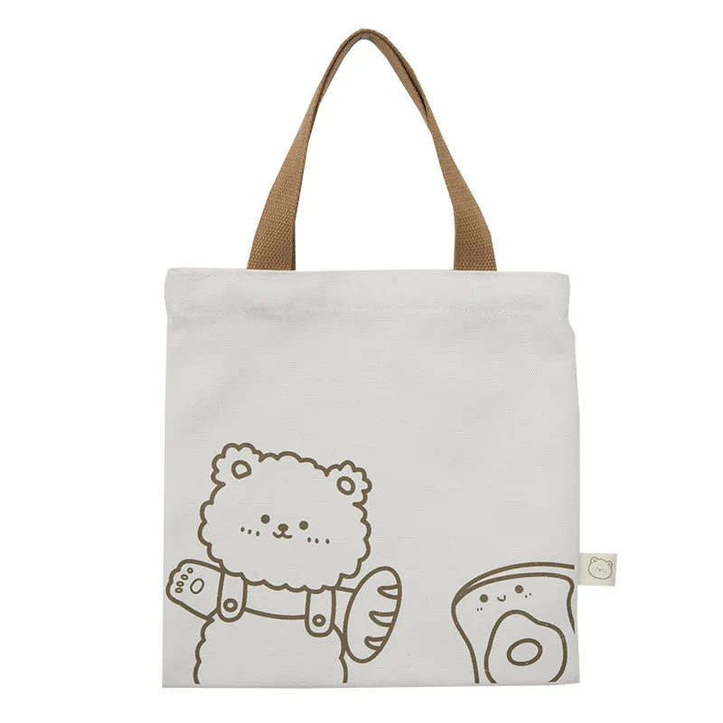 

Women Mini Canvas Handbag Cute Bear Print Small Simple Tote Cotton Cloth Bags For Shopping Lovely Decoration Purse For Girls