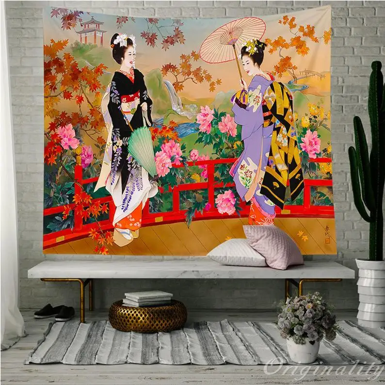 

Japanese Female Art Tapestry Asian Kimono Maiko Cultural Hairdo Traditional Culture Wall Hanging Home Decoration