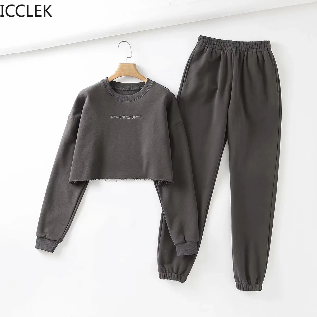 

ICCLEK Autumn Women Ins Pullover Fleece Sweatshirt + Elastic Waist Warmth Waistband Sweatpants Sweatpants Fashion Two Piece Set