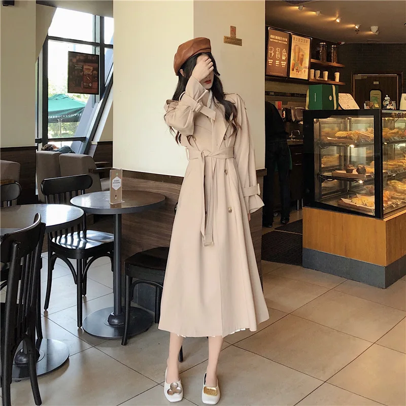 

Spring 2020 New Double Breasted Cross Knee Windbreaker Korean Chic Small Wool Coat Women's Medium Length