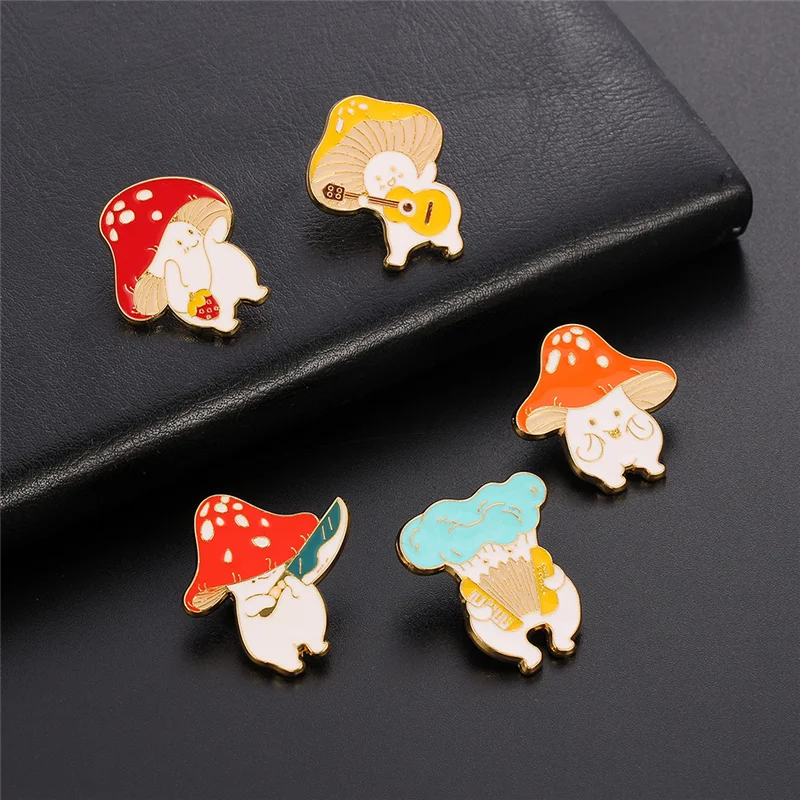 Cartoon Cute Mushroom Enamel Pin Custom Funny Guitar Accordion Brooches Bag Lapel Badge Plant Jewelry Gift for Kids Friends | Украшения и