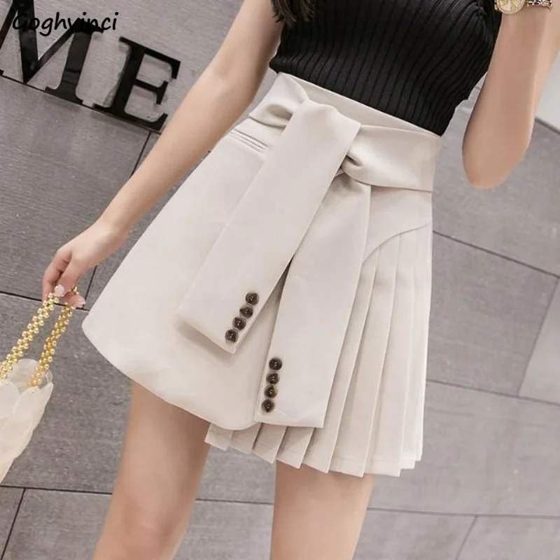

Mini Skirts Women Elegant Simple Fashion Korean Style Sweet Summer New Sashes All-match Empire Daily Schoolgirls Ins Solid Cute